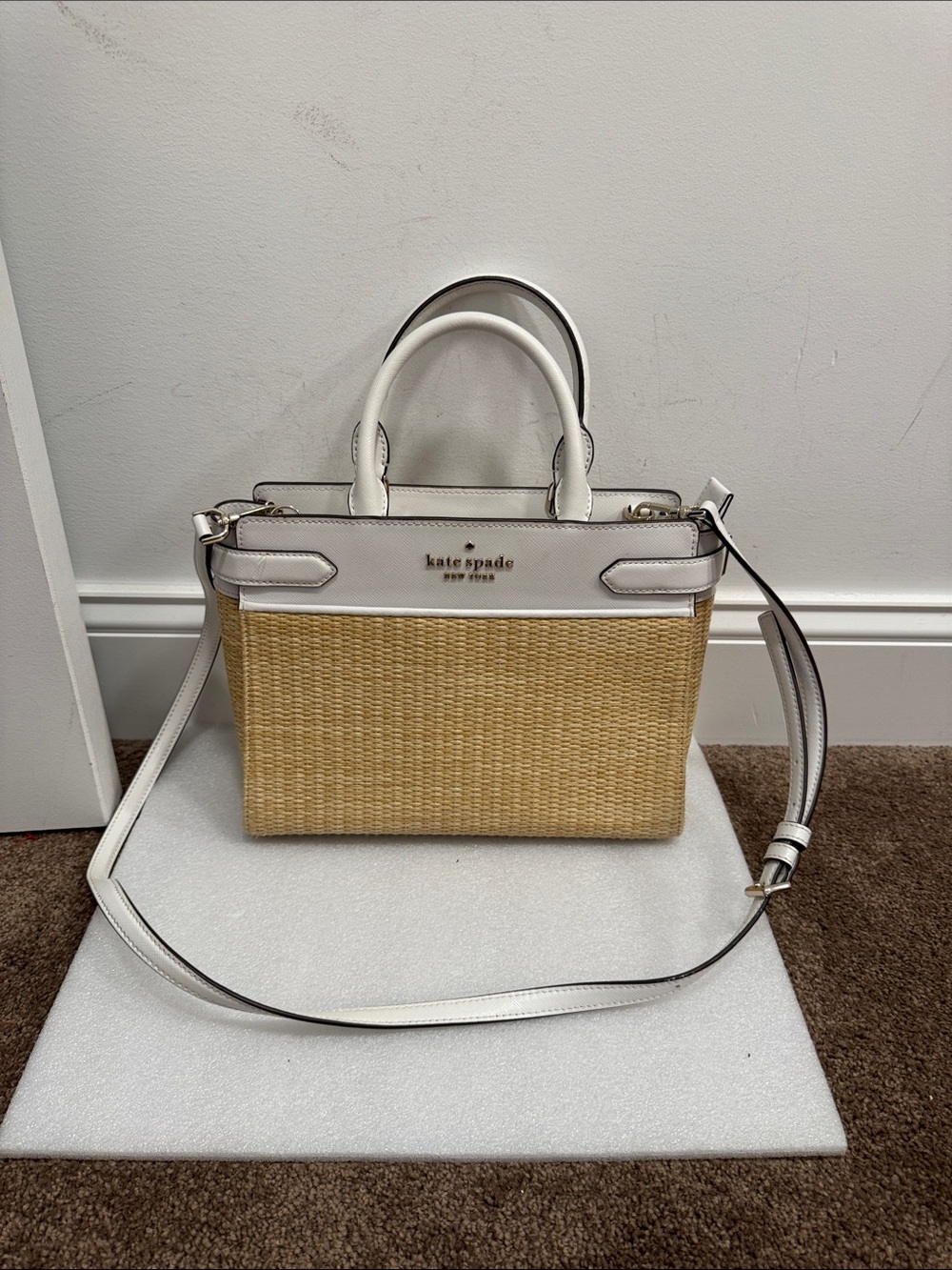 Kate spade Staci straw medium satchel bag purse